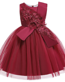 Girls Maroon Flower Party Dress