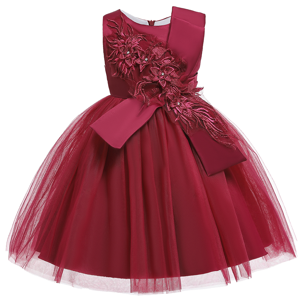 Girls Maroon Flower Party Dress