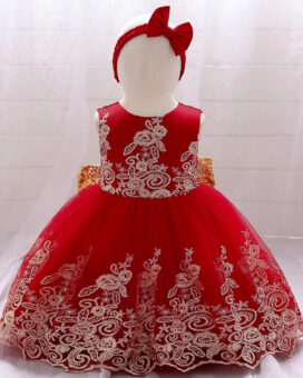 Embroidery Sleeveless Red Party Dress