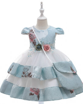 Girls Embroidery Flowers Ball Gown