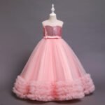 Girls Sleeveless Ruffle Bow Dress