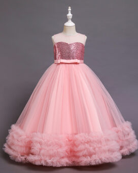 Girls Sleeveless Ruffle Bow Dress