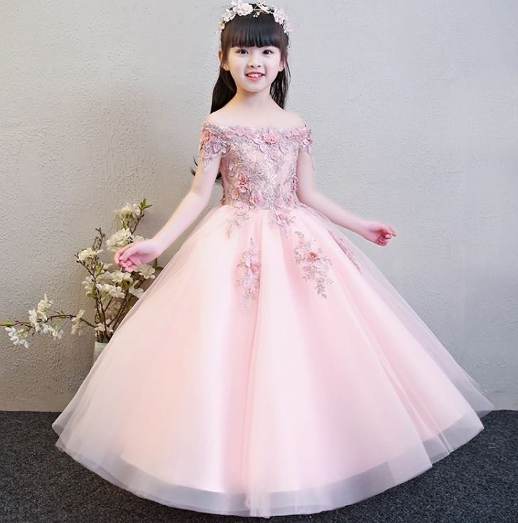 Flower Lace Pink Party Dress