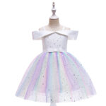 Starry Rainbow Girl Dresses with Bow